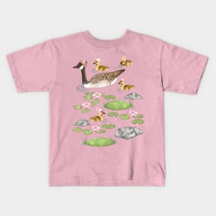 Graceful Geese and Gorgeous Goslings in Crisp Spring Weather Kids T-Shirt